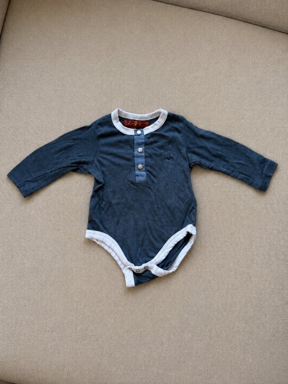 7 For All Mankind Baby Denim-Look Long Sleeve Bodysuit 0-3 Months